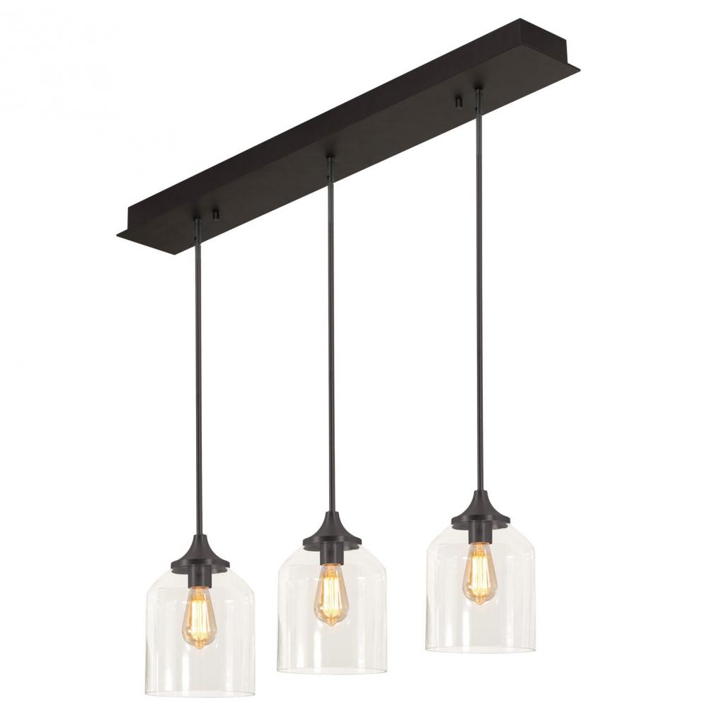 William 3 Light Linear Pendant MB 120V,BK