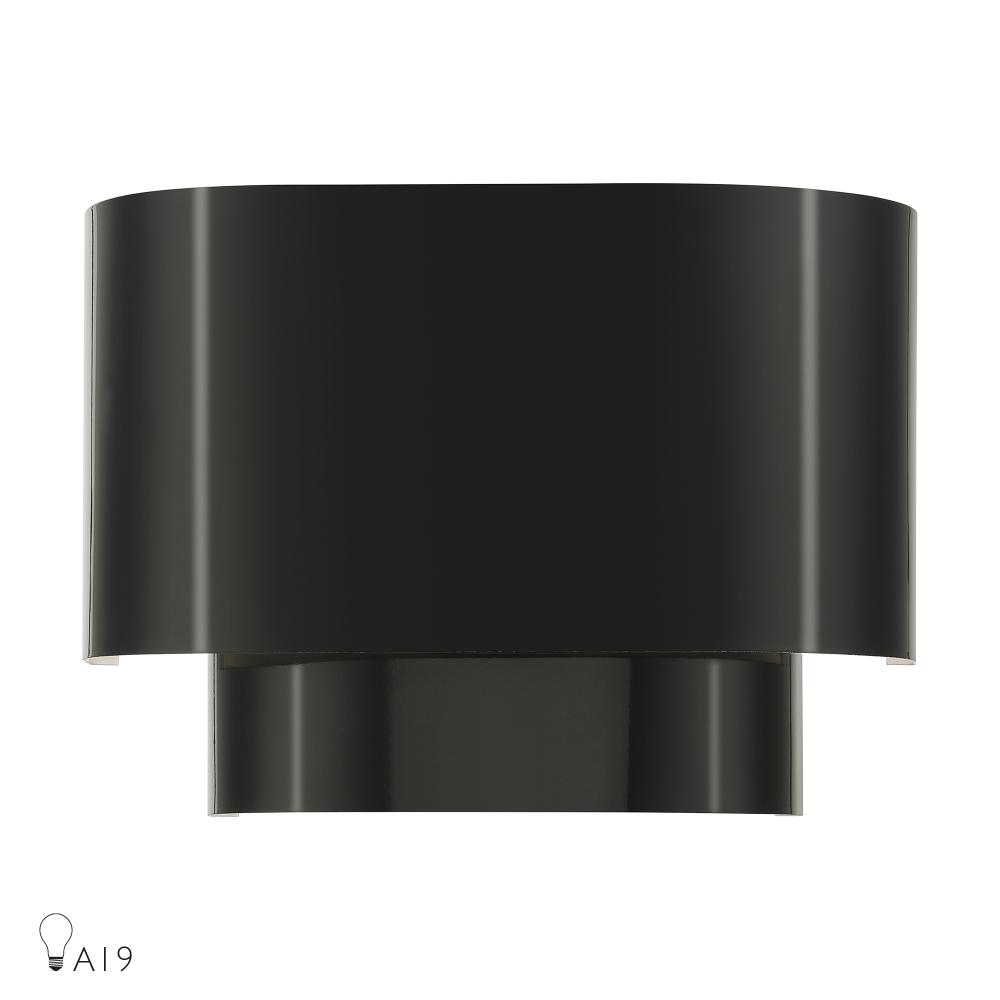 1 Light Shiny Black ADA Sconce with Shiny Black Metal Shade with Shiny White Inside