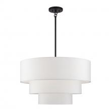 Livex Lighting 41087-07 - 5 Light Bronze Medium Pendant Chandelier with Hand Crafted Off-White Fabric Hardback Shades