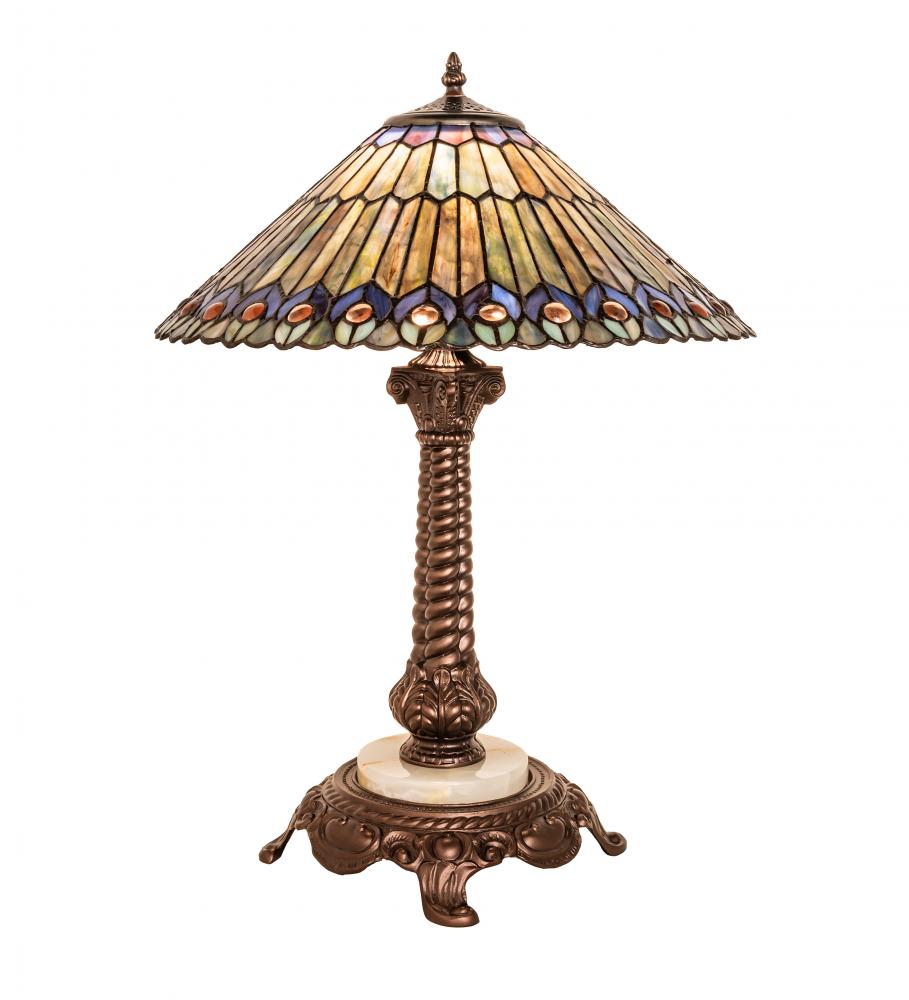 23" High Tiffany Jeweled Peacock Table Lamp