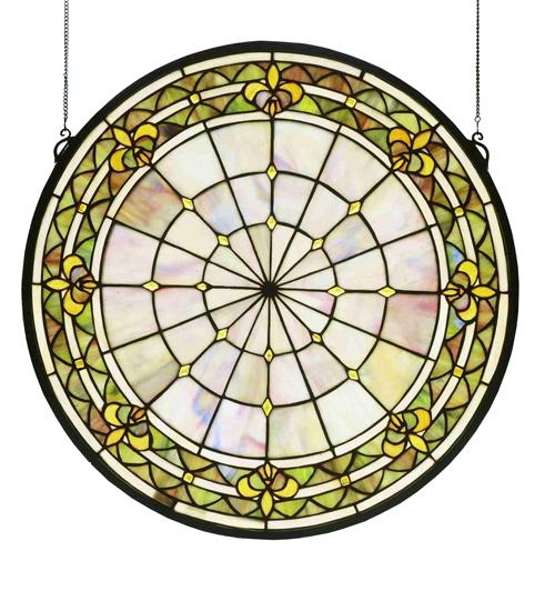 21"W X 21"H Fleur-de-lis Medallion Stained Glass Window