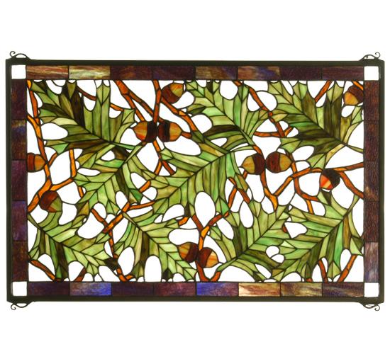 28"W X 18"H Acorn & Oak Leaf Stained Glass Window