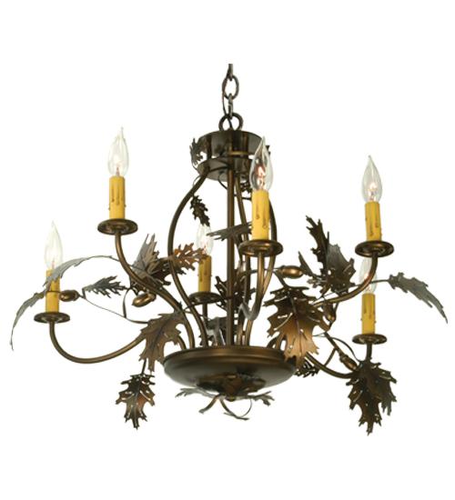 28"W Oak Leaf & Acorn 6 LT Chandelier