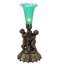 Meyda Green 12002 - 12" High Green Pond Lily Twin Cherub Mini Lamp