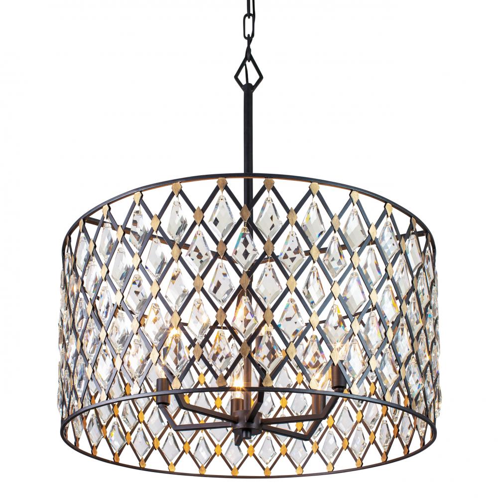 Windsor 6-Lt Crystal Pendant - Carbon/Havana Gold