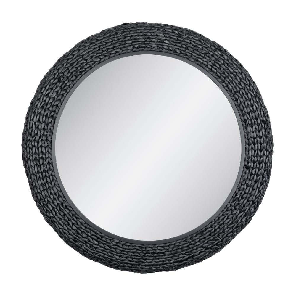 Athena 40-in Round Wall Mirror - Matte Black/Black Seagrass