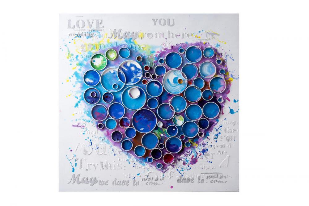 Work Of Heart Blue Mixed-Media Wall Art