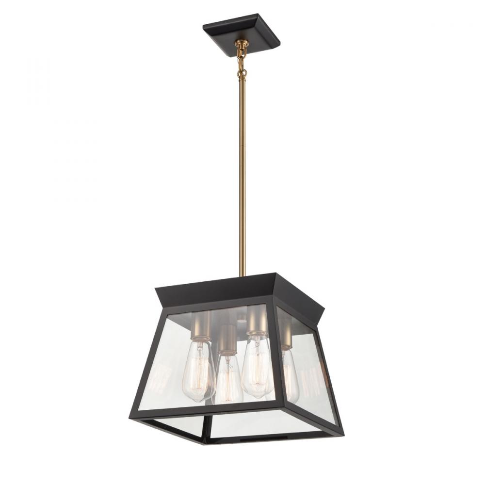 Lucian 4 Light Chandelier 12" Diameter Black and Brushed Brass