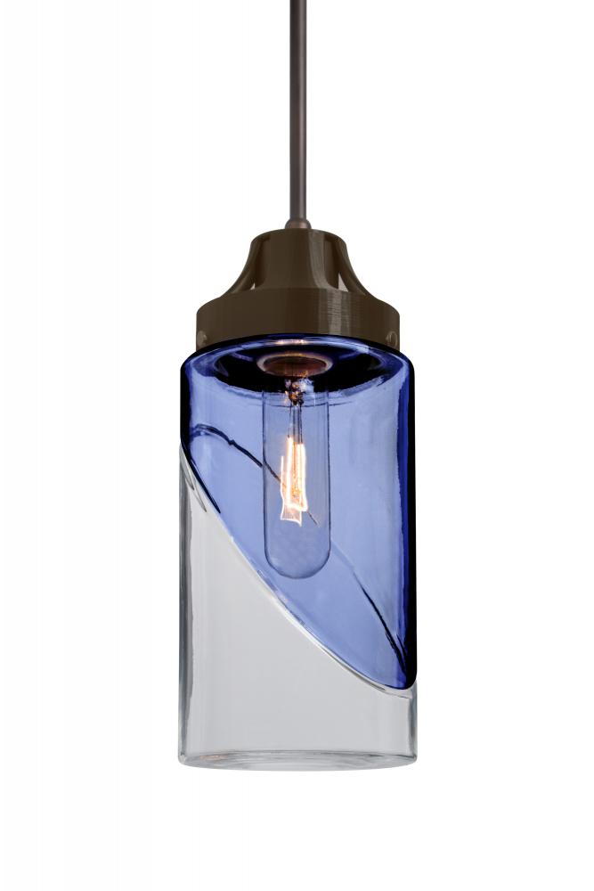 Besa, Blink Cord Pendant, Trans. Blue/Clear, Bronze Finish, 1x60W Medium Base