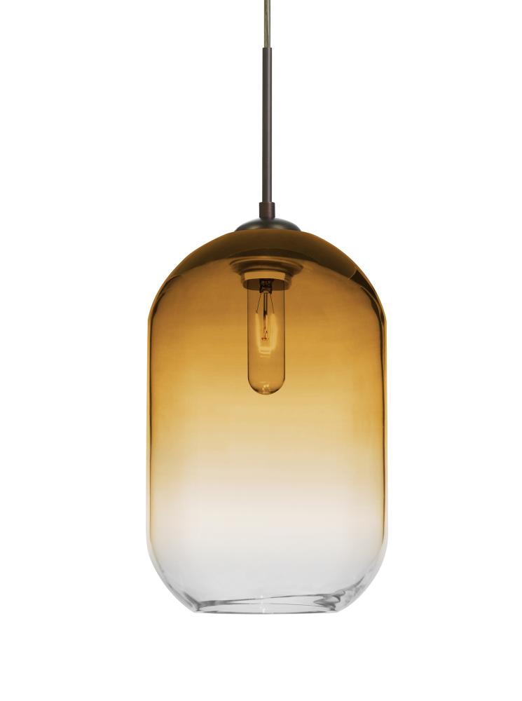 Besa, Omega 12 Cord Pendant,Amber/Clear, Bronze Finish, 1x60W Medium Base