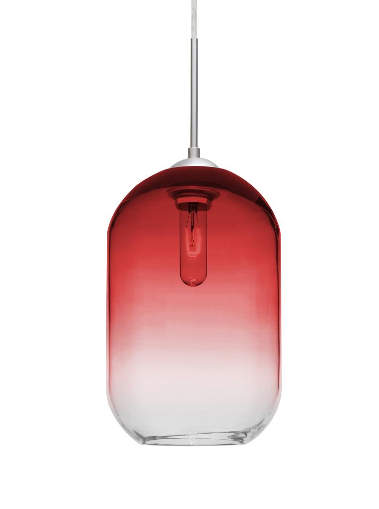 Besa, Omega 12 Cord Pendant,Red/Clear, Satin Nickel Finish, 1x60W Medium Base