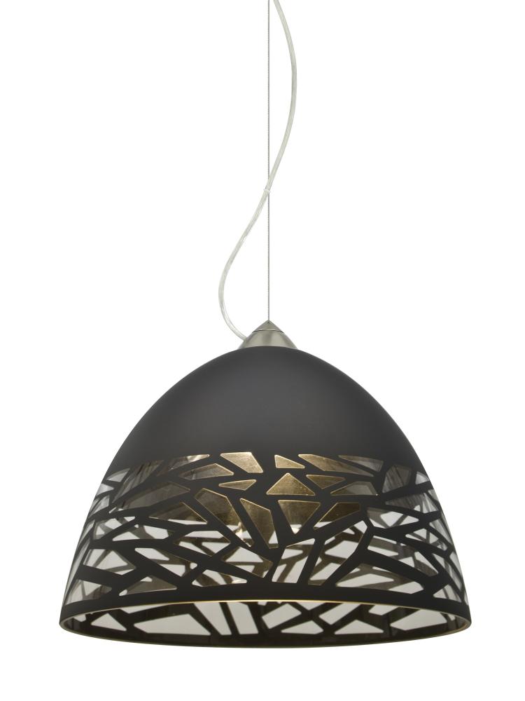 Besa Kiev Pendant, Black, Satin Nickel Finish, 1x60W Medium Base