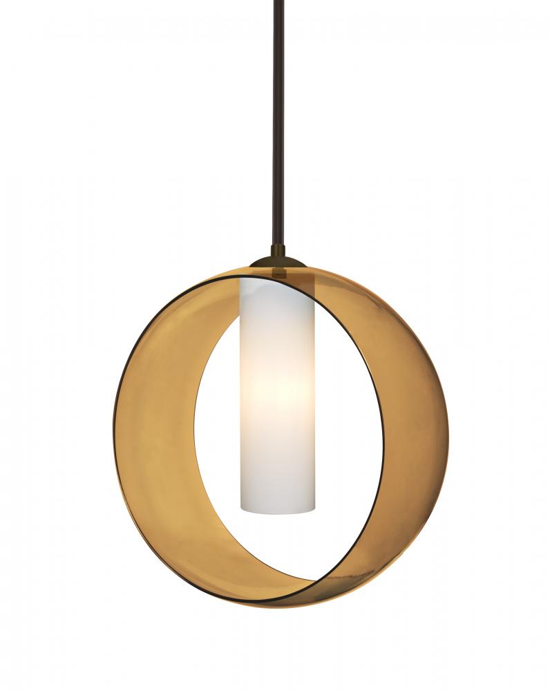 Besa, Plato Stem Pendant, Amber/Opal, Bronze Finish, 1x5W LED