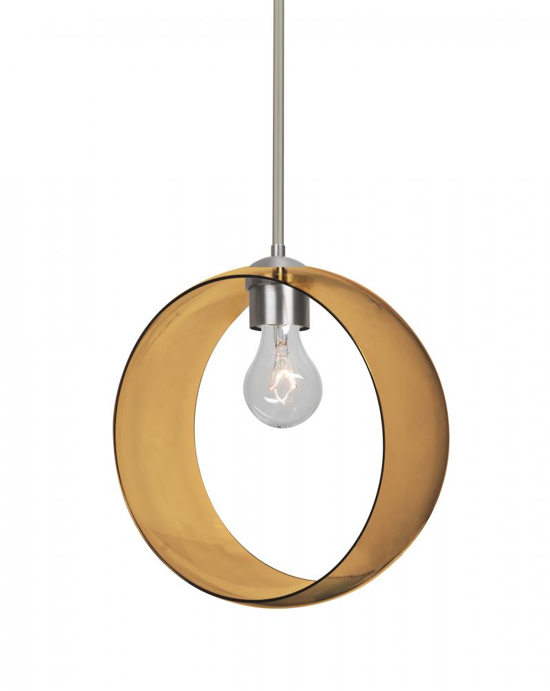 Besa, Plato Stem Pendant, Amber, Satin Nickel Finish, 1x60W Medium Base