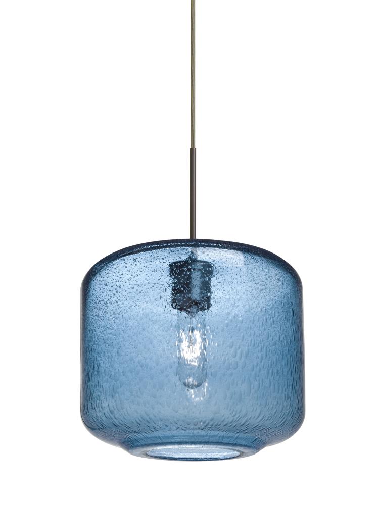 Besa Niles 10 Pendant For Multiport Canopy, Blue Bubble, Bronze Finish, 1x60W Medium