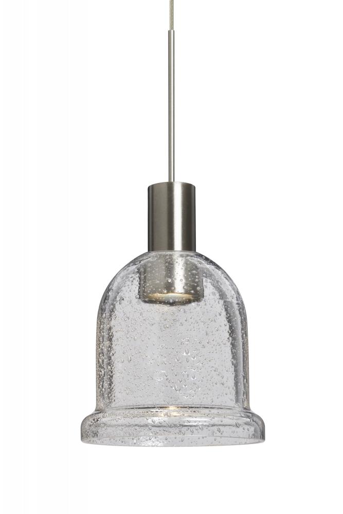 Besa, Kiba Cord Pendant For Multiport Canopy, Clear Bubble, Satin Nickel Finish, 1x3W