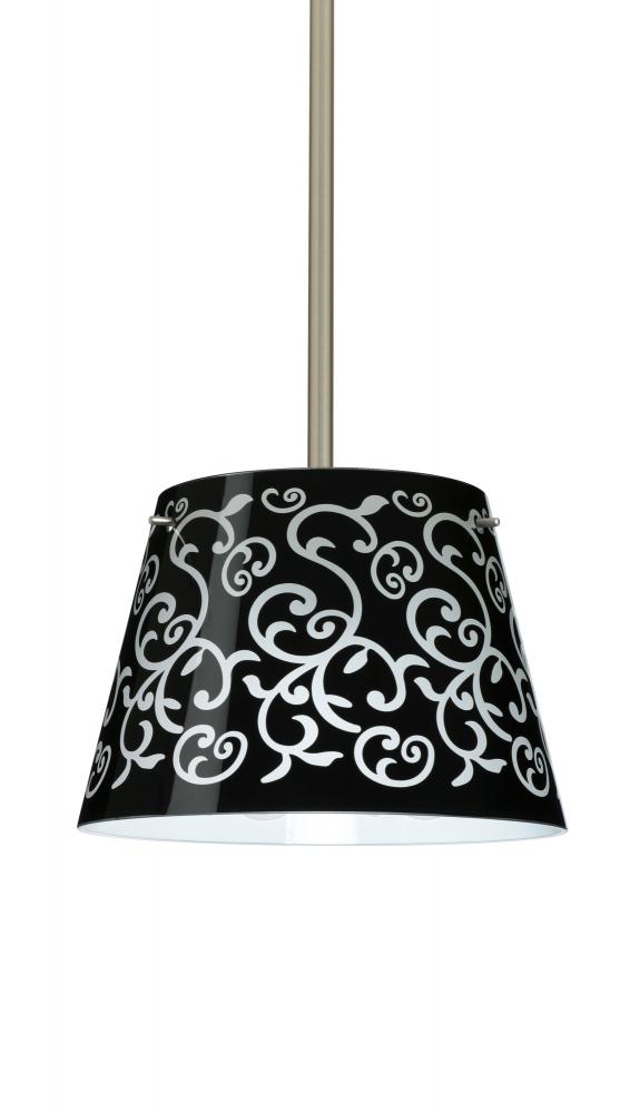 Besa Stem Pendant Amelia 12 Satin Nickel Black Damask 1x100W A19