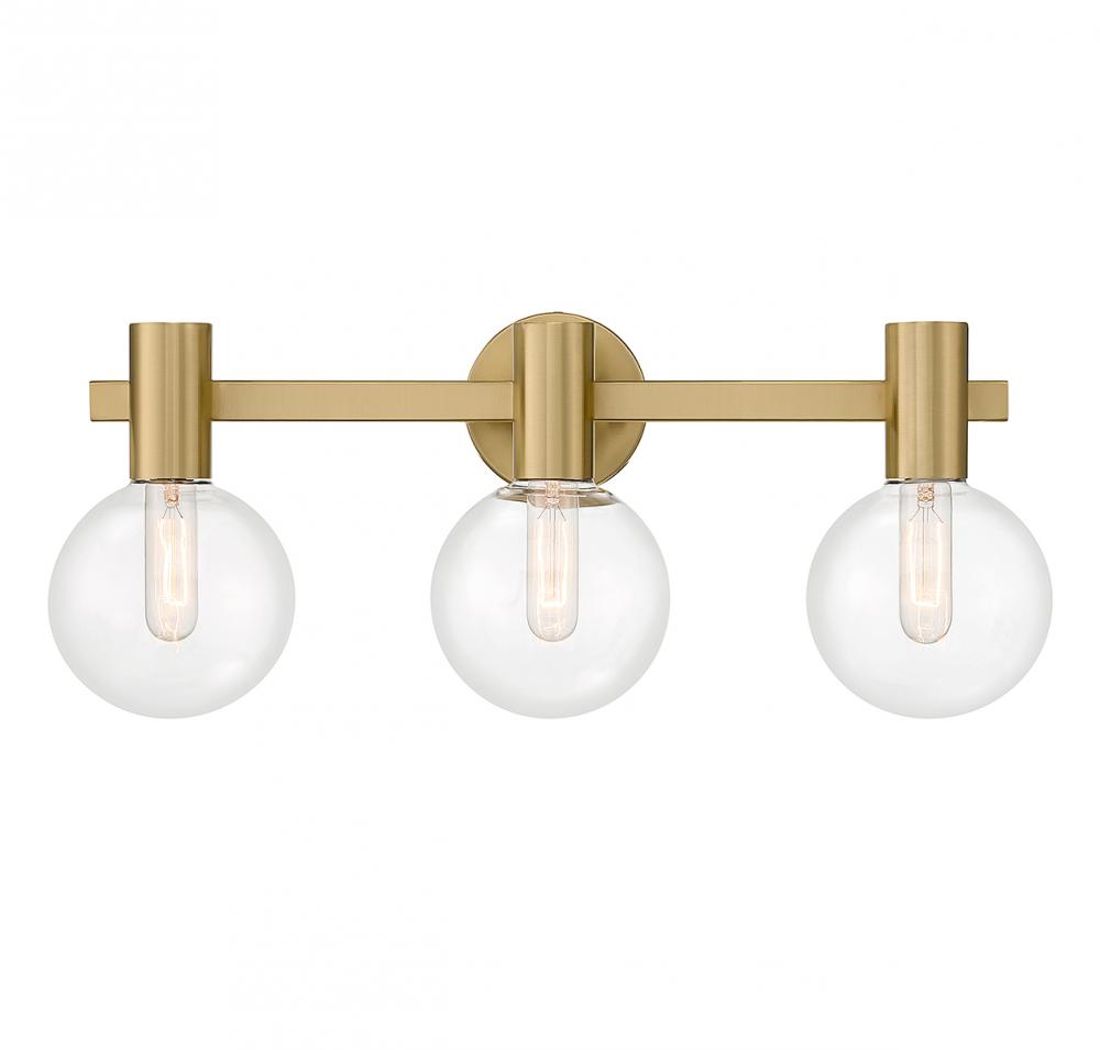 Wright 3-Light Bathroom Vanity Light in Warm Brass