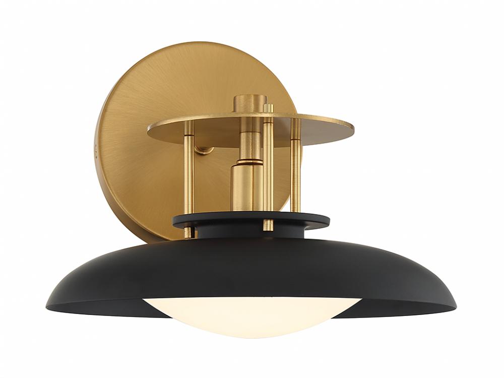 Gavin 1-Light Wall Sconce in Matte Black with Warm Brass Accents