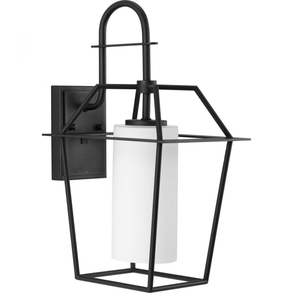 Chilton Collection One-Light New Traditional Textured Black Etched Opal Glass Outdoor Wall Lantern