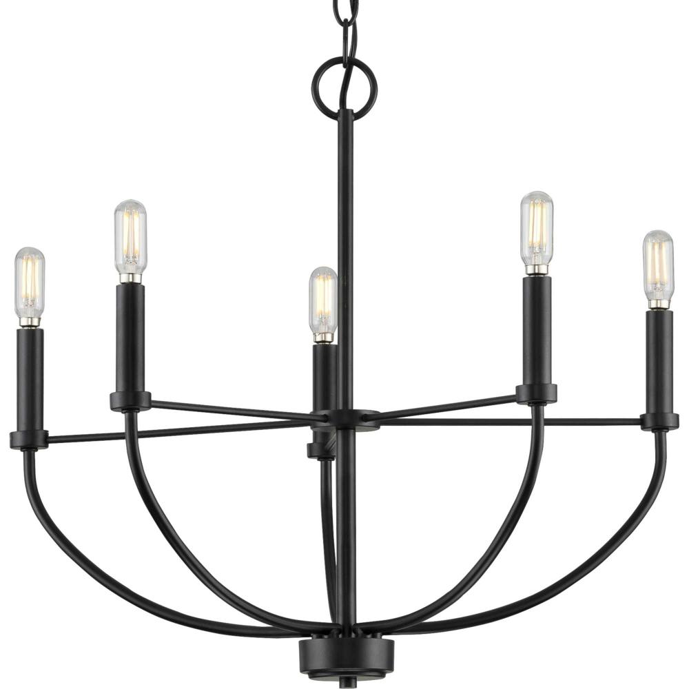 Leyden Collection Five-Light Matte Black Farmhouse Style Chandelier