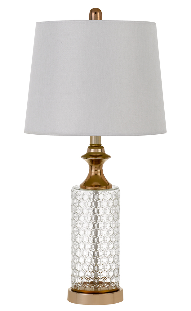 100W Breda Glass Table Lamp with Taper Drum Hardback Fabric Shade (Priced and Sold As Pairs)