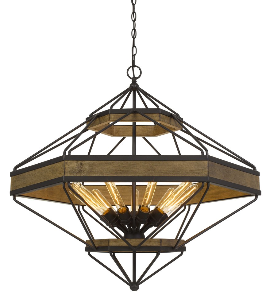 33.5" Height Pine Wood and Metal Fixture in Wood and Black Finish