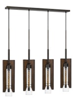 CAL Lighting FX-3690-4 - 60W X 3 Almeria Wood/Glass 4 Light Pendant Fixture (Edison Bulbs Not included)