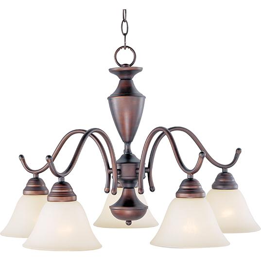 Five Light Oil Rubbed Bronze Wilshire Glass Down Chandelier