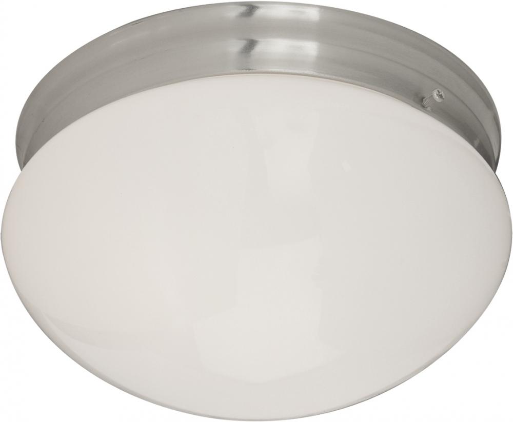 9" Wide, 2-Light Flush Mount BN / WT Glass