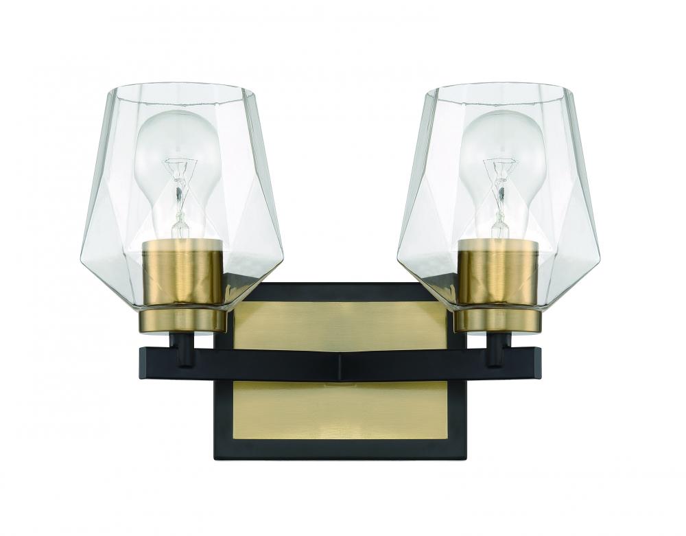 Avante Grand 2 Light Vanity in Flat Black/Satin Brass