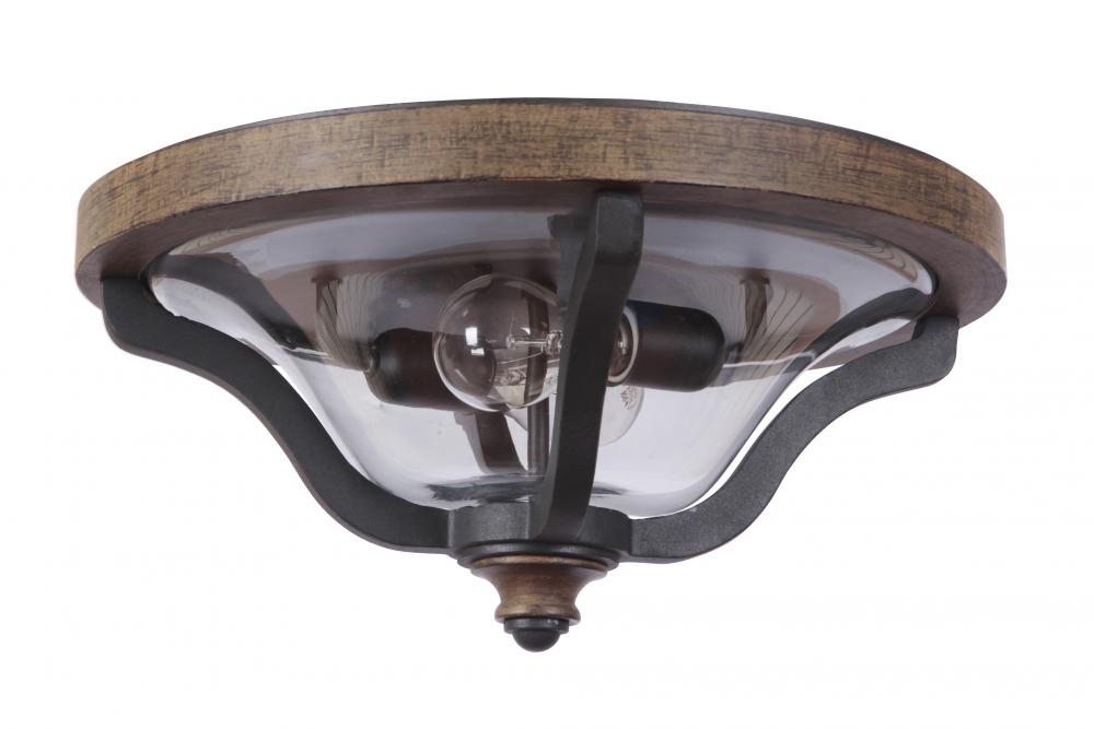 Ashwood 2 Light Outdoor Flushmount in Textured Black/Whiskey Barrel