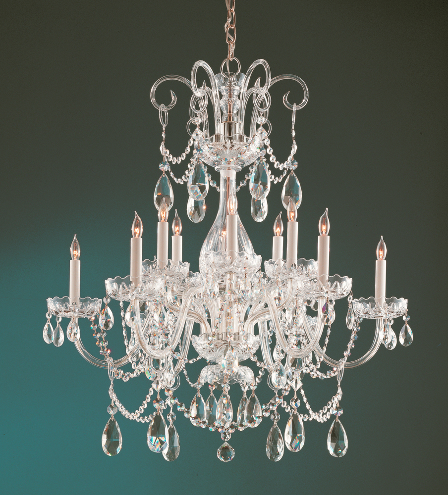 Traditional Crystal 12 Light Swarovski Strass Crystal Brass Chandelier