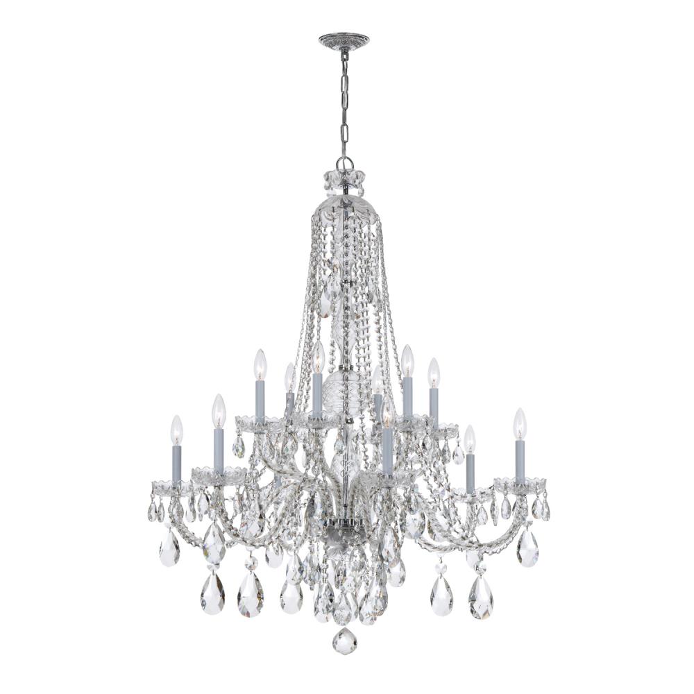 Traditional Crystal 12 Light Swarovski Strass Crystal Polished Chrome Chandelier