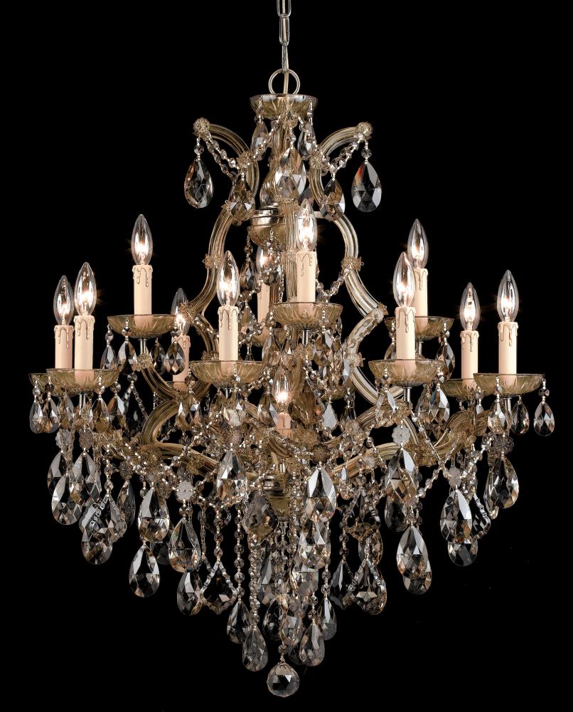 Maria Theresa 13 Light Golden Teak Crystal Brass Chandelier