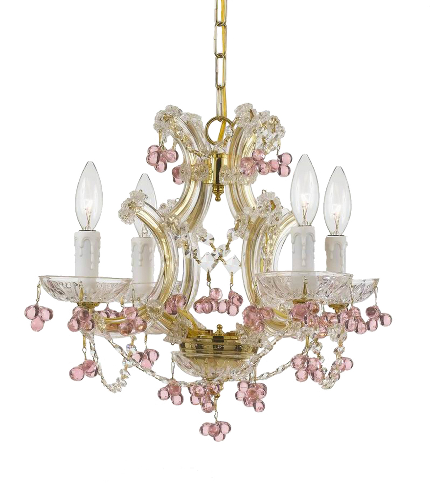 Maria Theresa 4 Light Rosa Crystal Gold Mini Chandelier