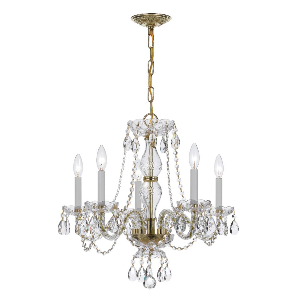 Traditional Crystal 5 Light Spectra Crystal Polished Brass Chandelier