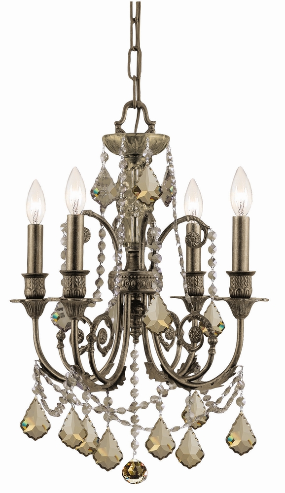 Regis 4 Light Golden Teak Crystal Bronze Mini Chandelier