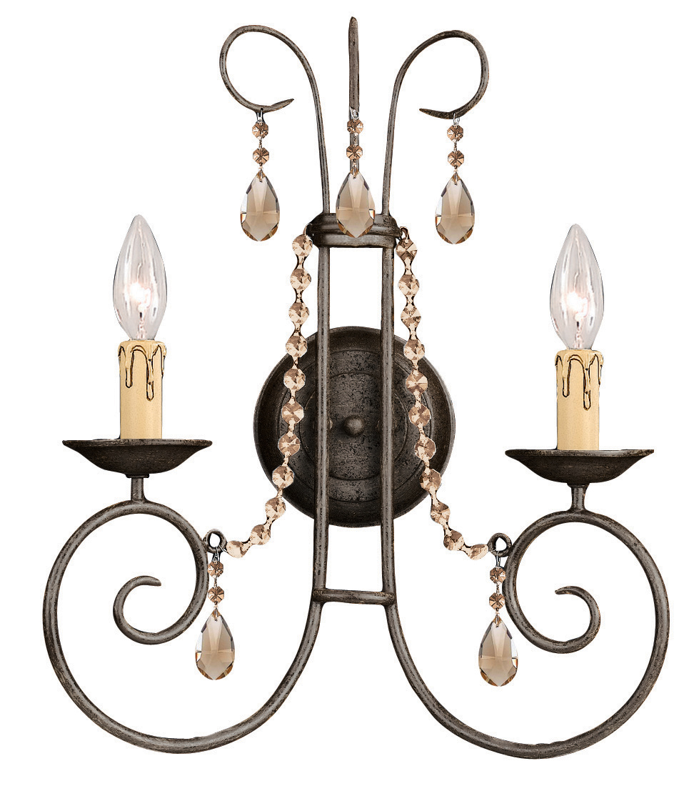 Soho 2 Light Golden Teak Swarovski Strass Crystal Rust Sconce