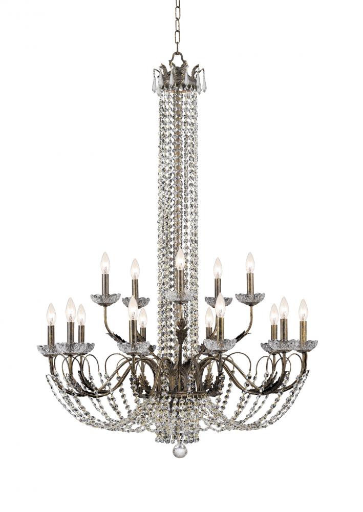 English Bronze Crystal Chandelier W37 H54" 10+5-40WC