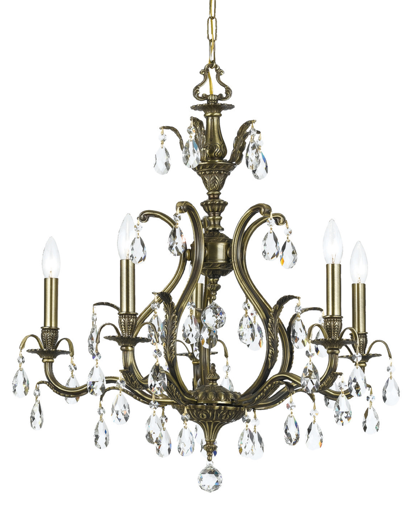 Dawson 5 Light Clear Crystal Brass Chandelier