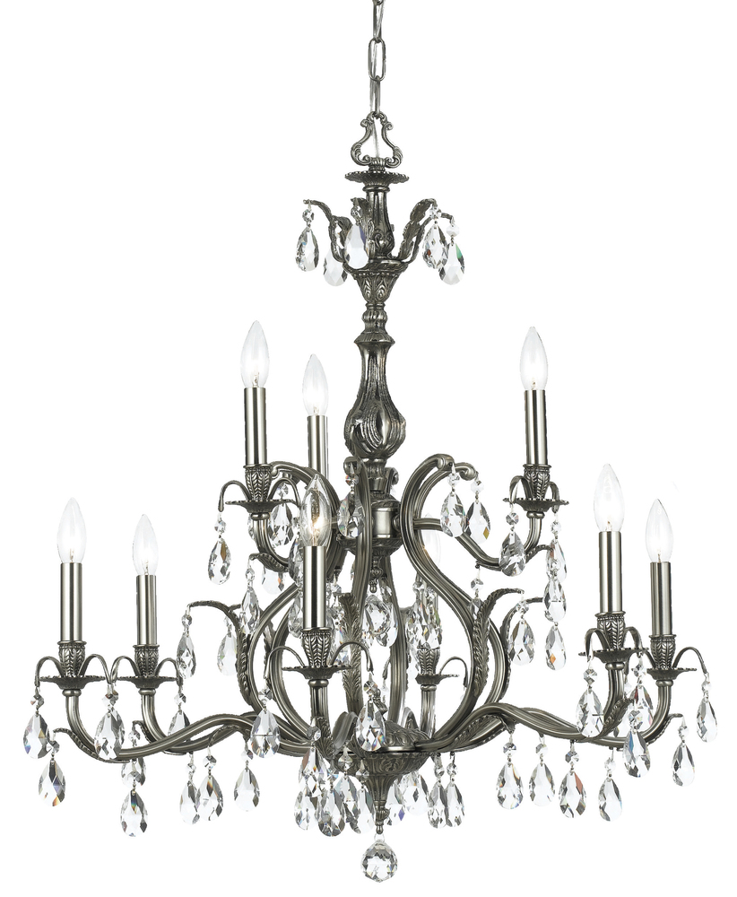 Dawson 9 Light Clear Swarovski Strass Crystal Pewter Chandelier