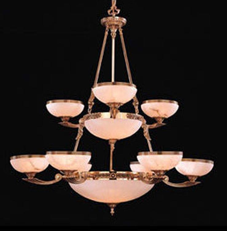 Natural Alabaster 12 Light Olde Brass Chandelier