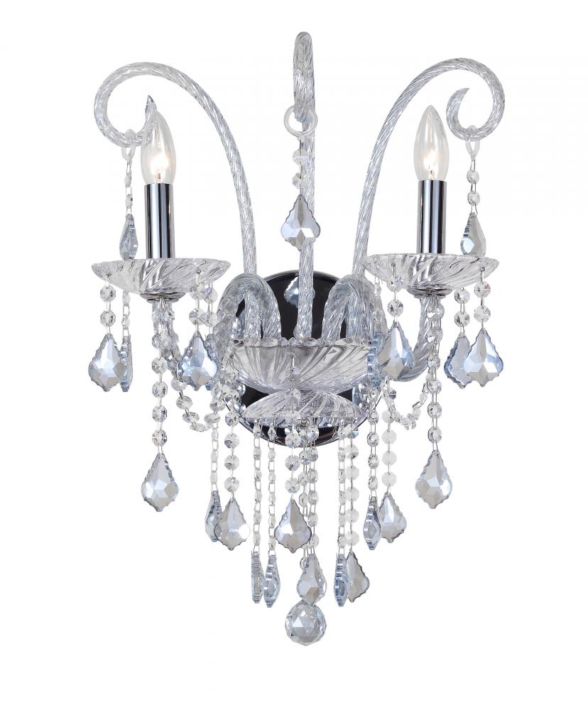 Simone 2 Light Ice Blue Crystal Chrome Sconce