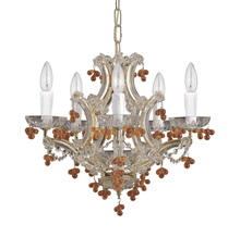 Crystorama 4305-PB-AMBER - 6 Light Polished Brass Youth Mini Chandelier Draped In Murano Beads