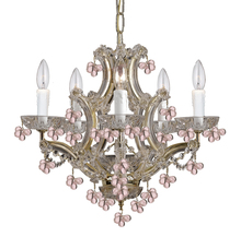 Crystorama 4305-PB-ROSA - 6 Light Polished Brass Youth Mini Chandelier Draped In Murano Beads