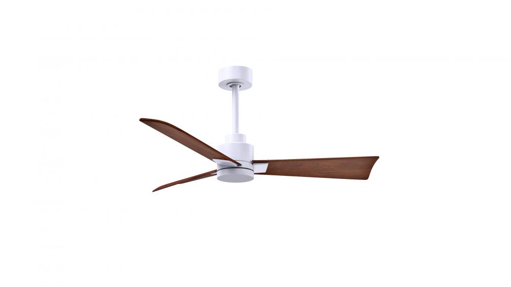 Alessandra 3-blade transitional ceiling fan in matte white finish with walnut blades. Optimized fo