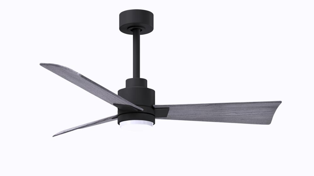 Alessandra 3-blade transitional ceiling fan in matte black finish with Barn Wood blades. Optimized