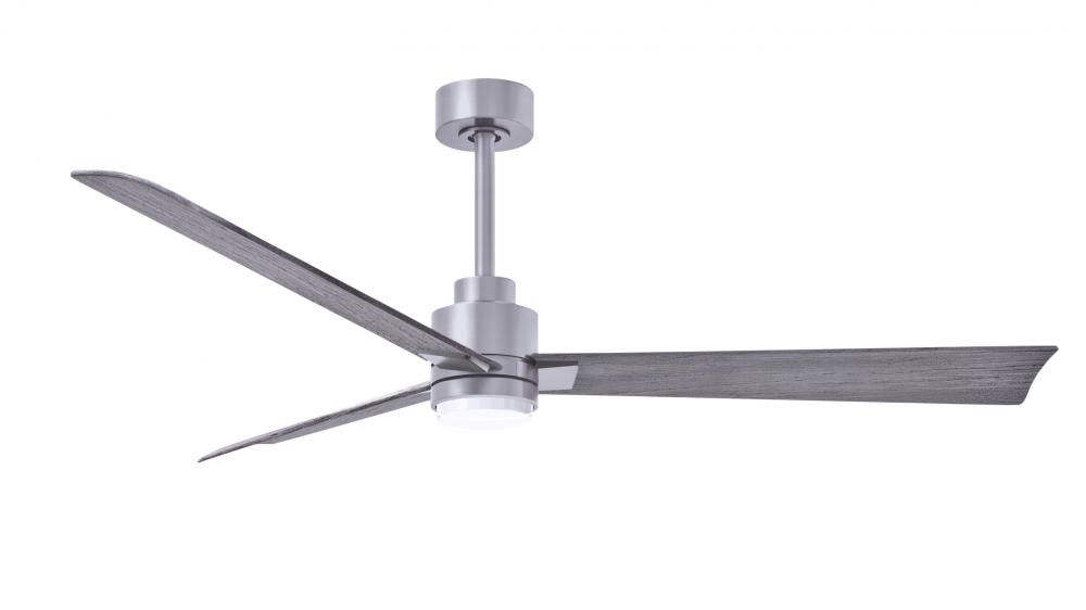 Alessandra 3-blade transitional ceiling fan in brushed nickel finish with Barn Wood blades. Optimi