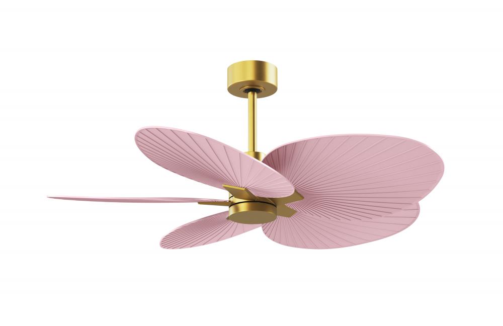 Alessandra Tropical 5-blade ceiling fan in Brushed Brass and Light Pink blades.